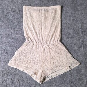 Hollister M Cream Lace Strapless Romper Jumpsuit Boho Summer Casual Y2K Cute‎